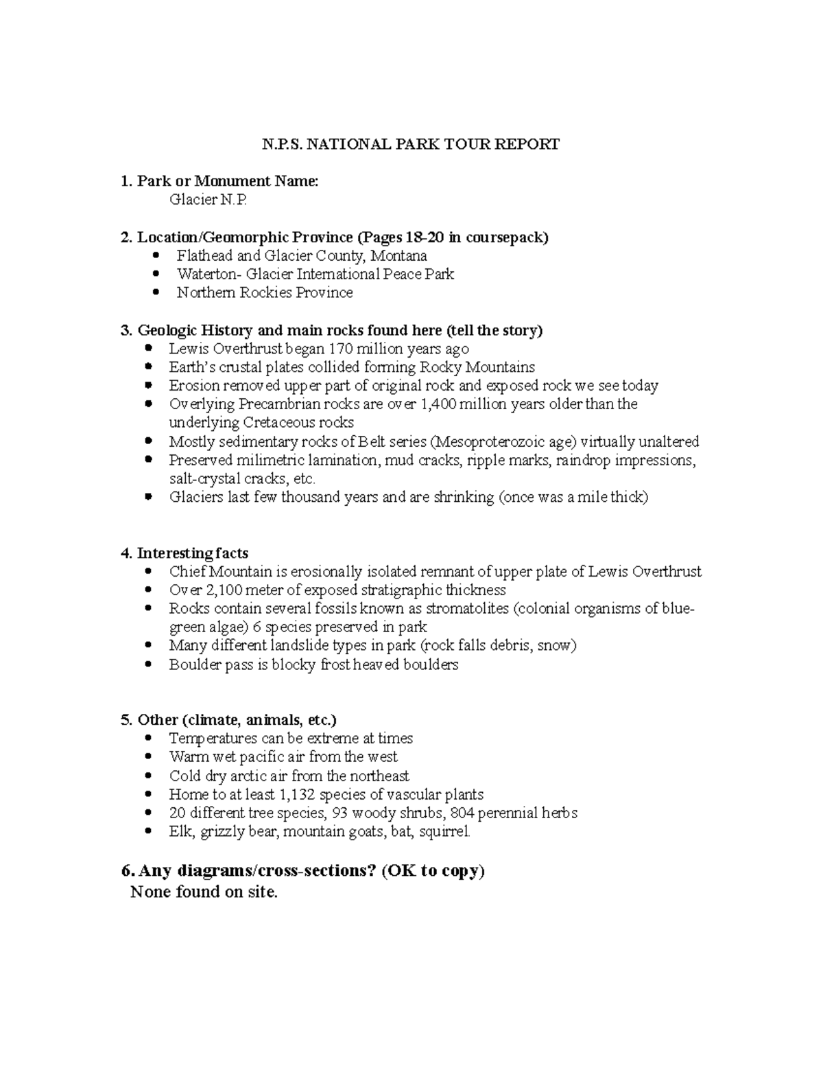 Tour Report Unit 2 - N.P. NATIONAL PARK TOUR REPORT 1. Park or Monument ...
