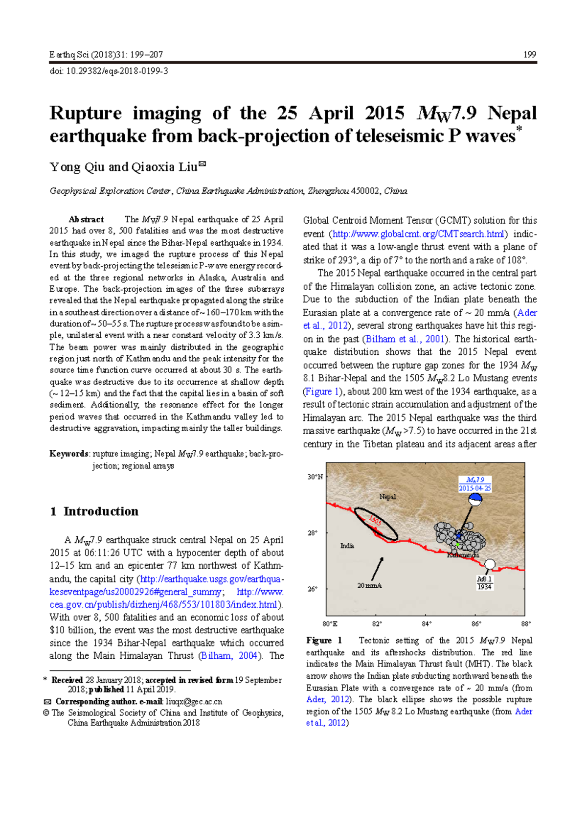 Rupture imaging of the 25 April 2015 MW7.9 Nepal earthquake from back ...