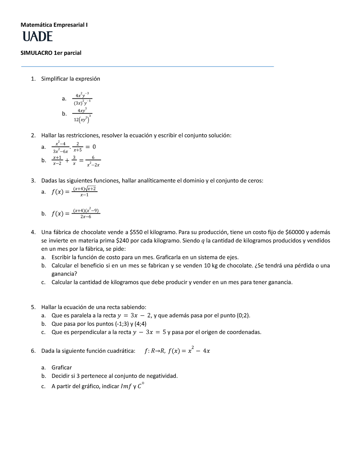 Simulacroprimer Parcial - Matemática Emp. 1 - Matemática Empresarial I ...