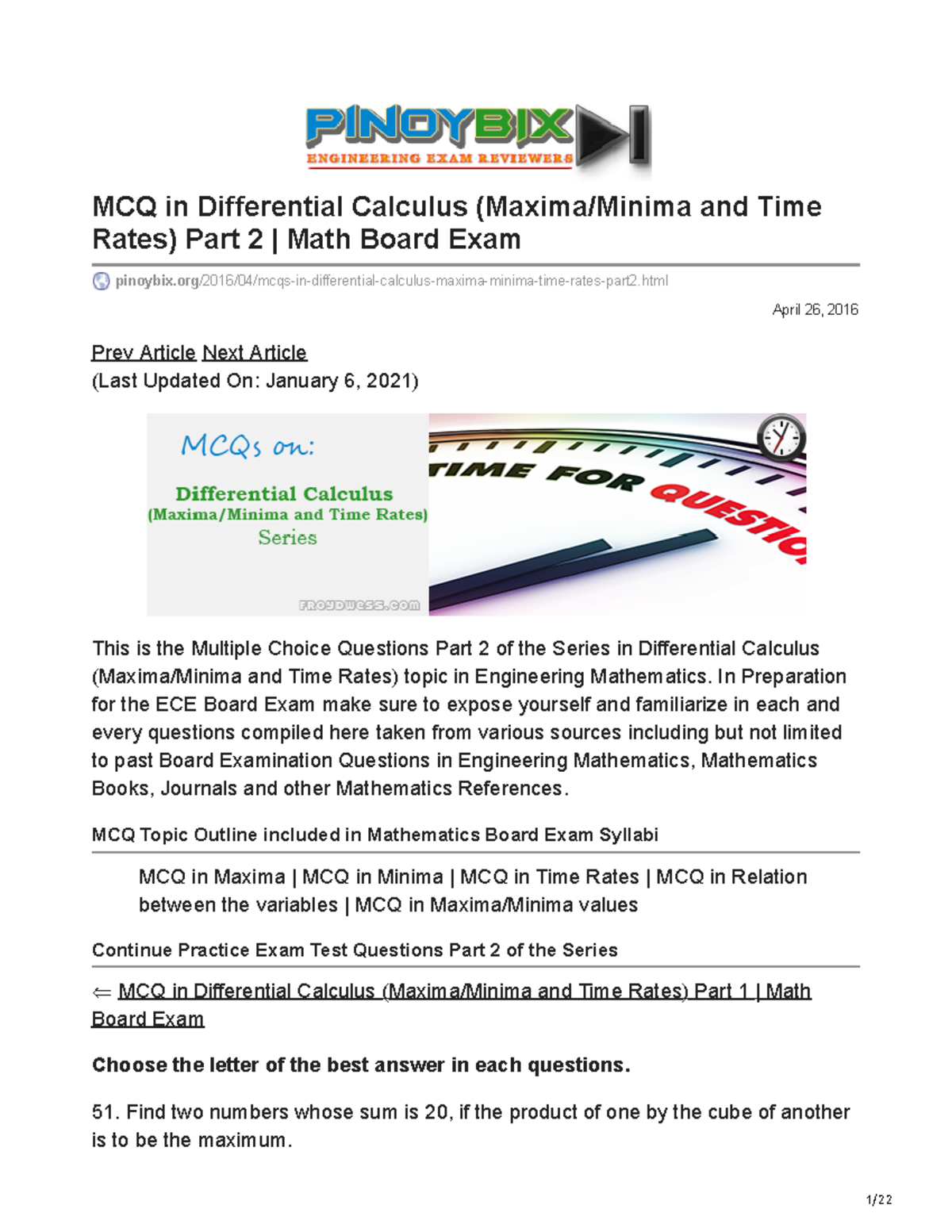 in Differential Calculus Maxima Minima and Time Rates