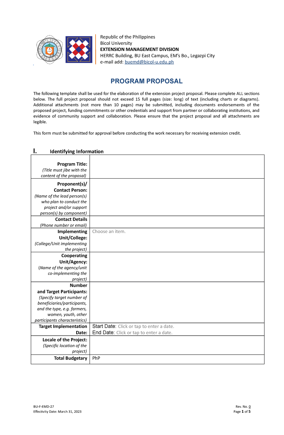 Proposal-Program Form-27-Rev-0 2023 - Republic of the Philippines Bicol ...