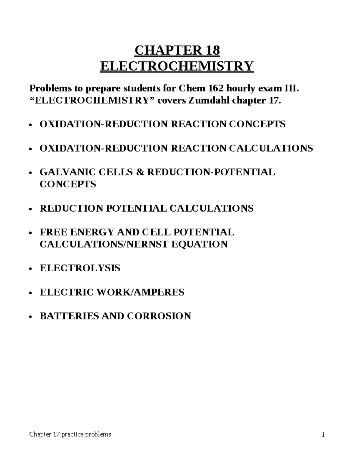 Chapter 18 Practice Problems - CHAPTER 18 ELECTROCHEMISTRY Problems To ...