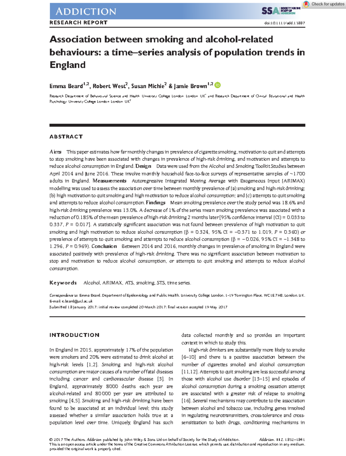 Addiction - 2017 - Beard - Association between smoking and alcohol%E2 ...