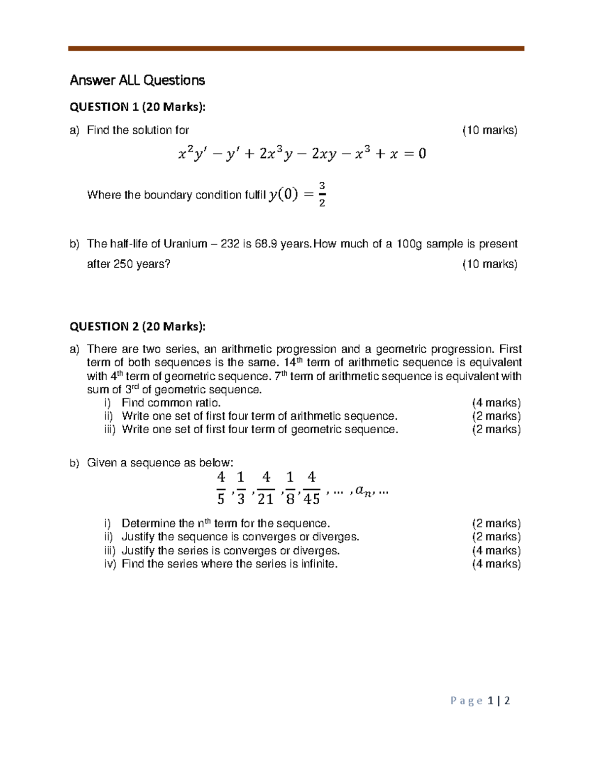 Test 19 2017 Questions P A G E 1 2 Answer All Questions Question 1