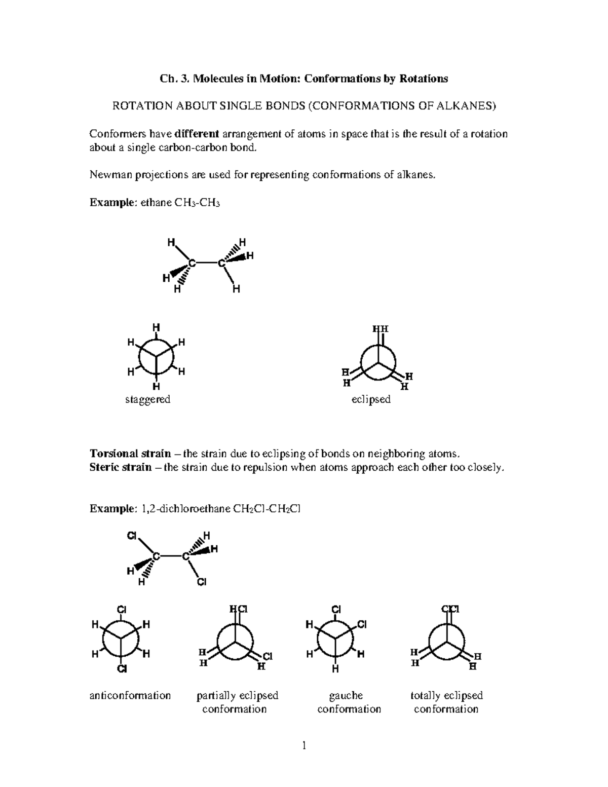 Ogilvie Ch. 3 Notes - Ch. 3. Molecules in Motion: Conformations by ...