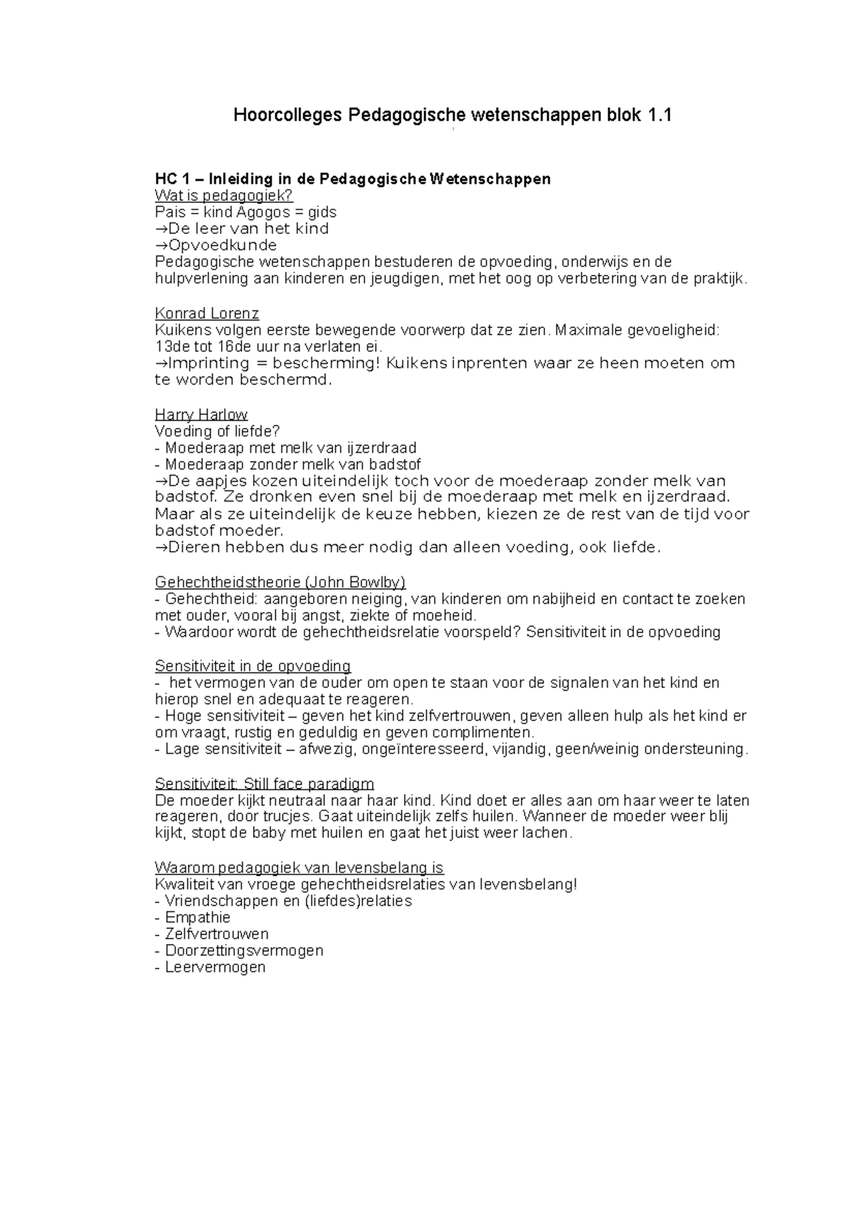 Hoorcolleges Pedagogische Wetenschappen Blok 1 - HC 1 – Inleiding In De ...