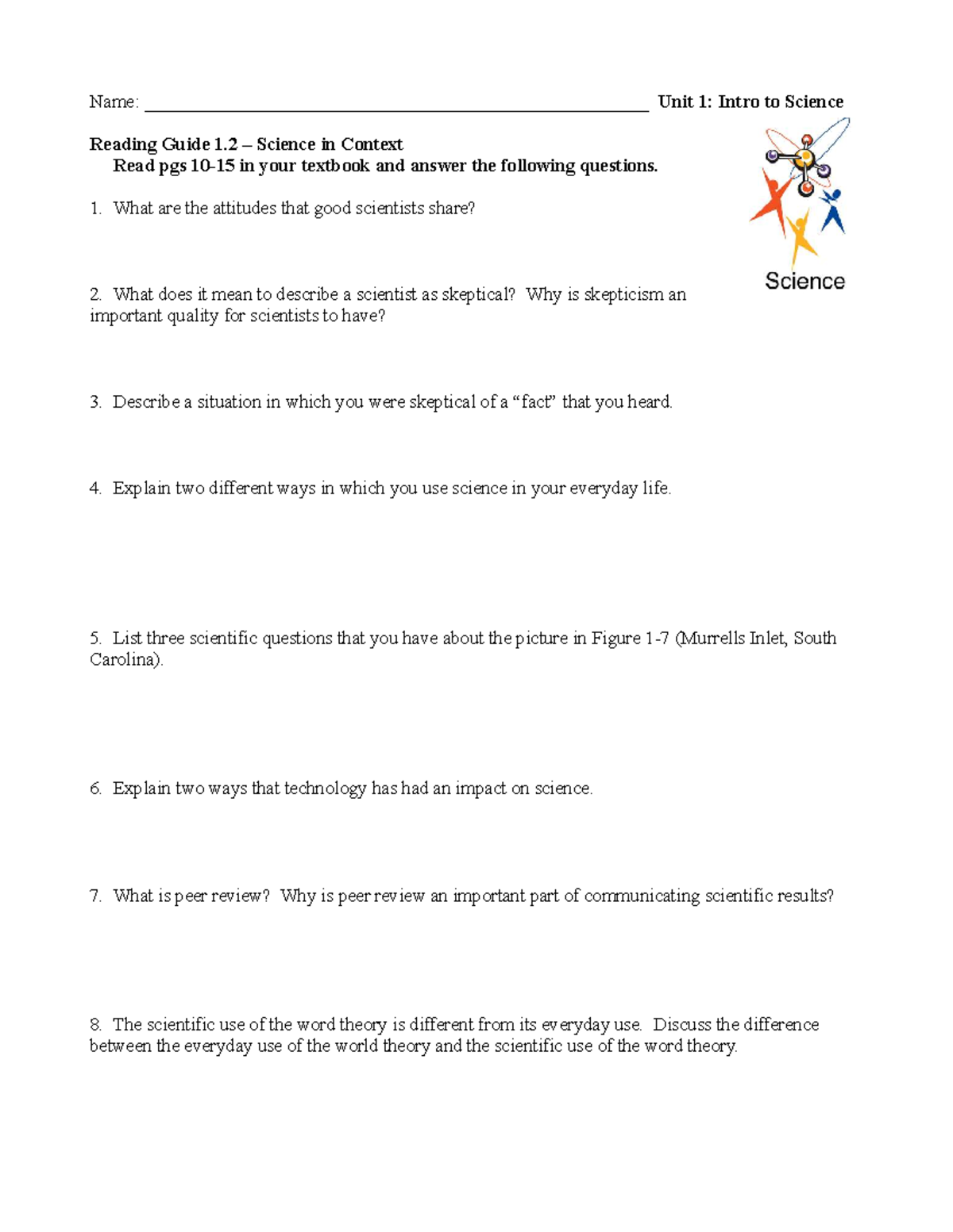 Unit 1 reading guide 1 - practice using scientific method and ...