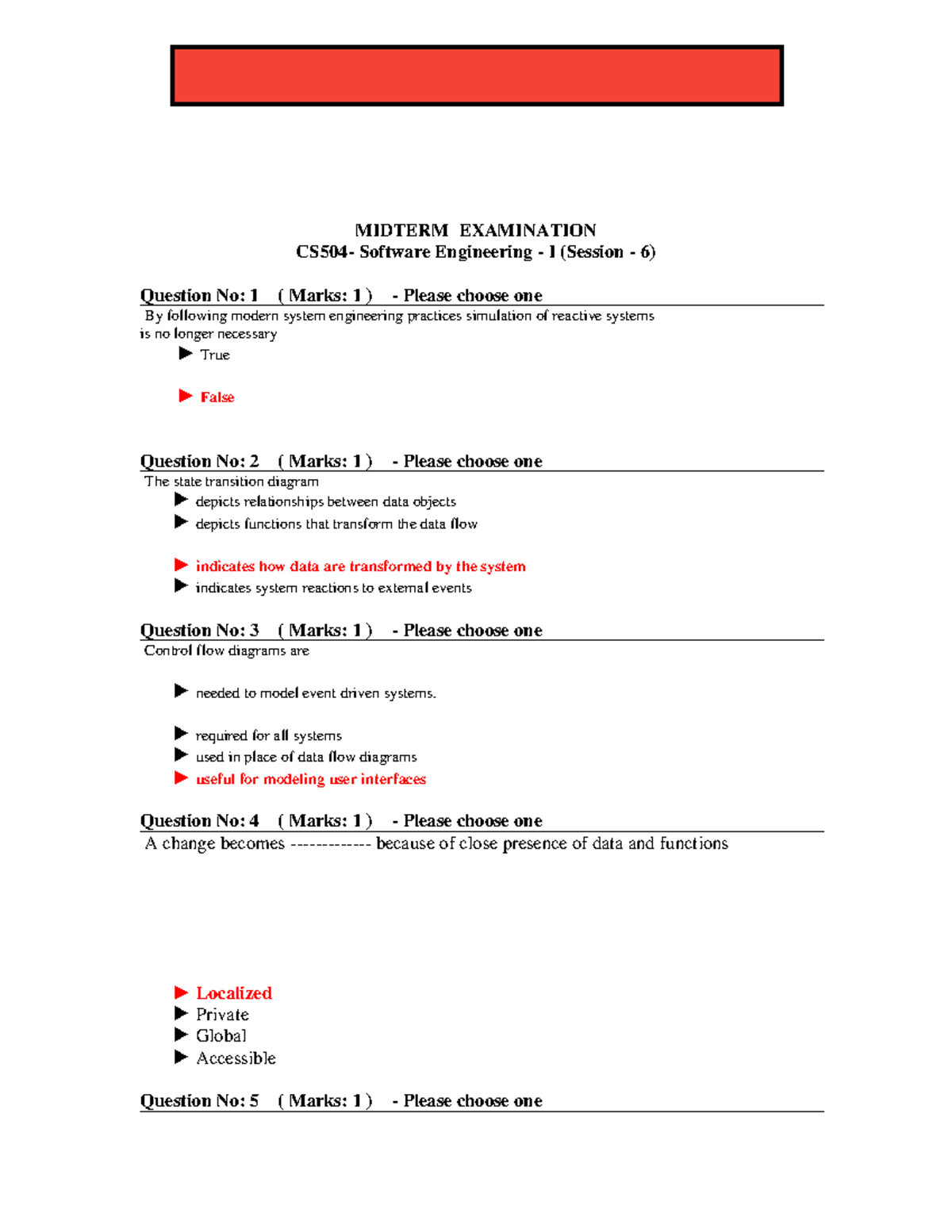 CS504 Midterm Solved Paper - MIDTERM EXAMINATION CS504- Software ...