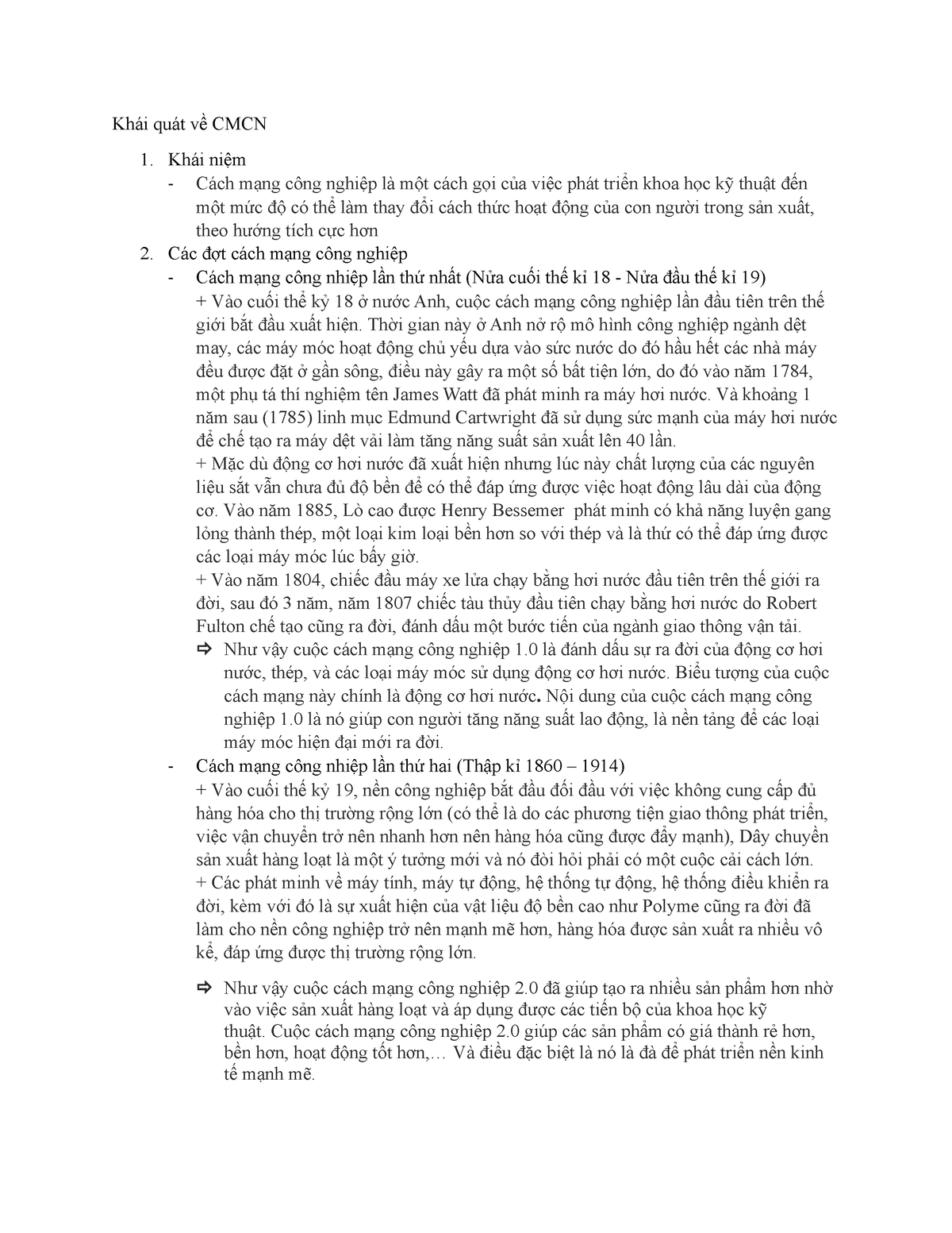 Khái quát về CMCN - tóm tắt sơ lược về cách mạng công nghiệp - Khái quát về CMCN Khái niệm Cách mạng - Studocu