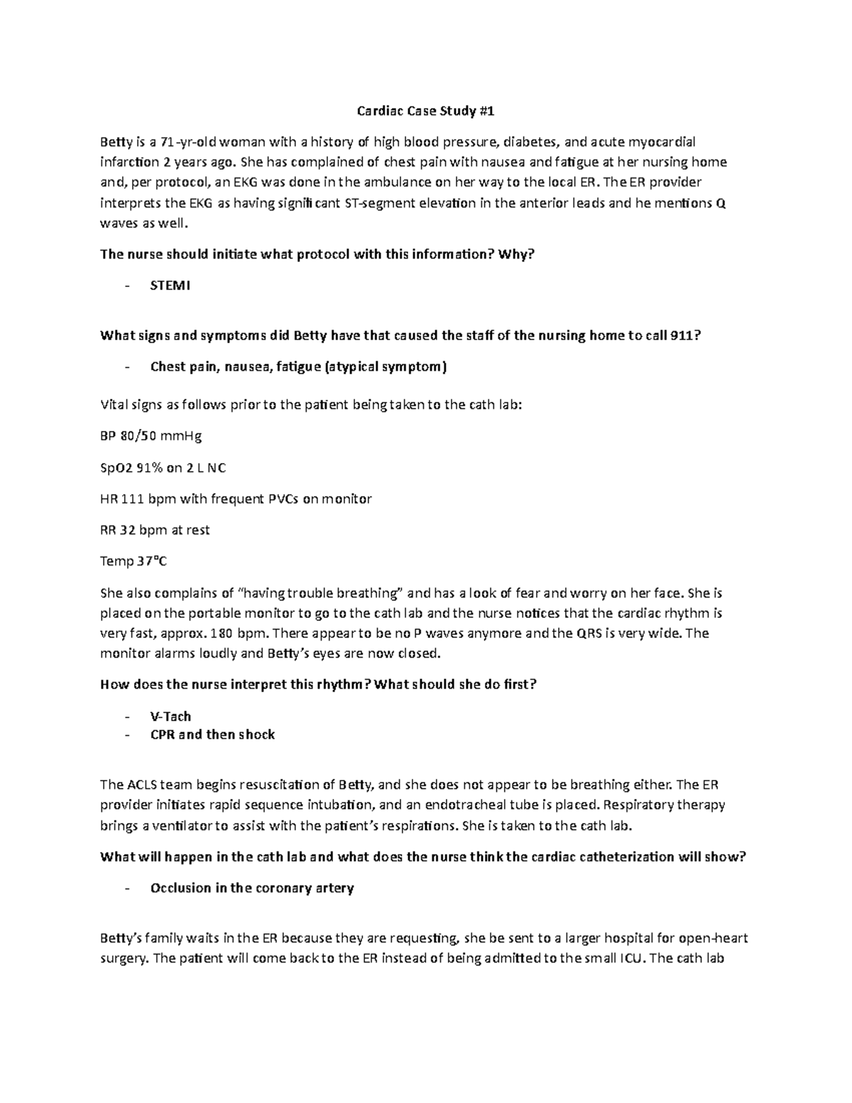 Cardiac Case Study 1 Student Cardiac Case Study Betty is a 71yr