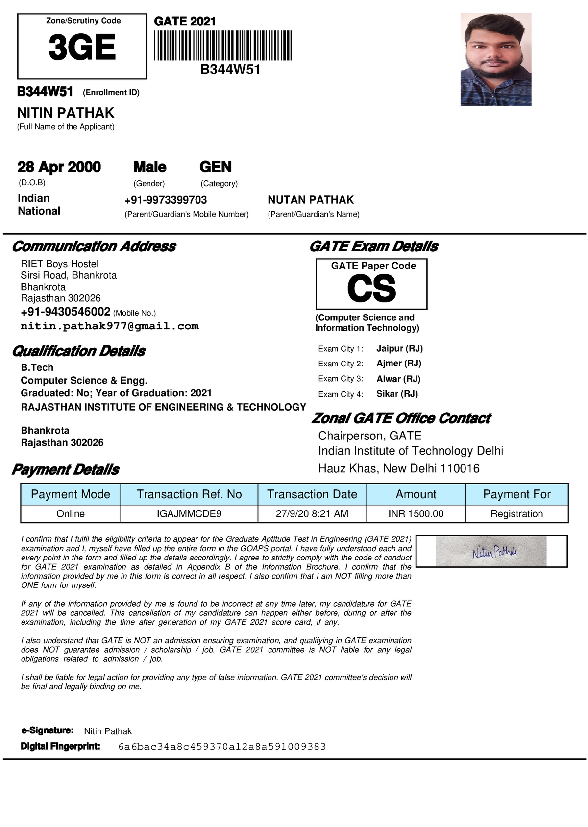 B344W51Application Form - B344W51 (Enrollment ID) Zone/Scrutiny Code ...