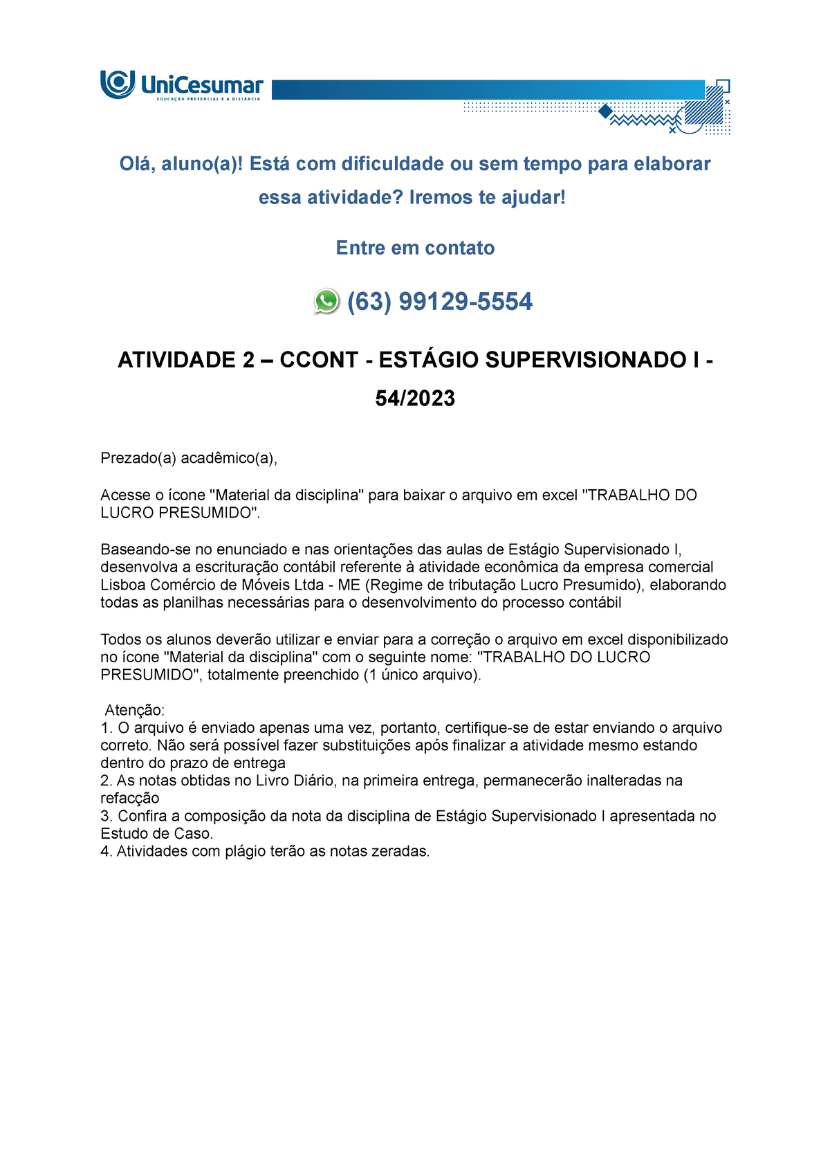 Baseando-se No Enunciado E Nas Orientações Das Aulas De Estágio 