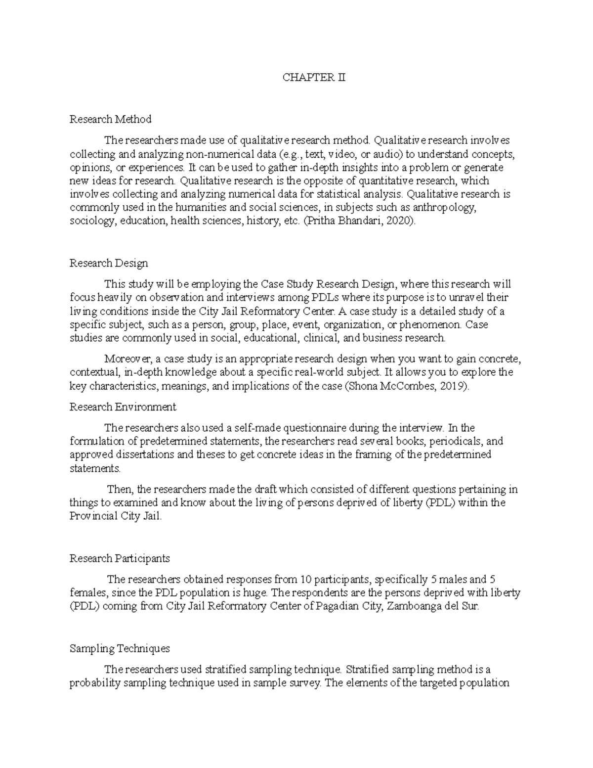 Chapter 2 - CHAPTER II Research Method The researchers made use of ...