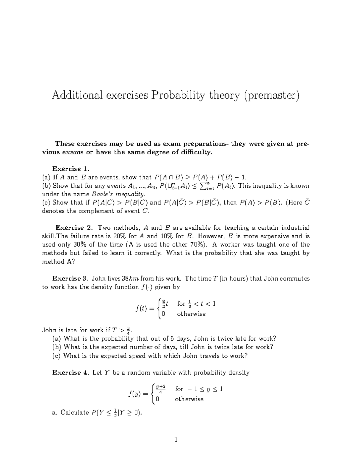 Proef Oefen Tentamen Oktober 16 Vragen Probability Theory Pre Master Studeersnel