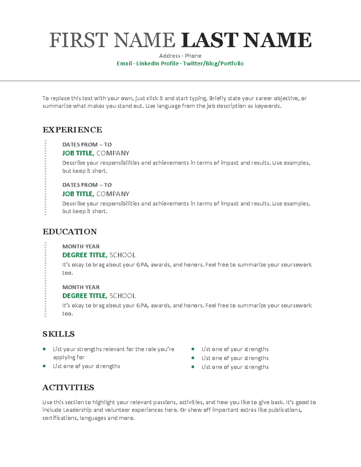 Curriculum Vitae - How to write a CV. - FIRST NAME LAST NAME Address ...