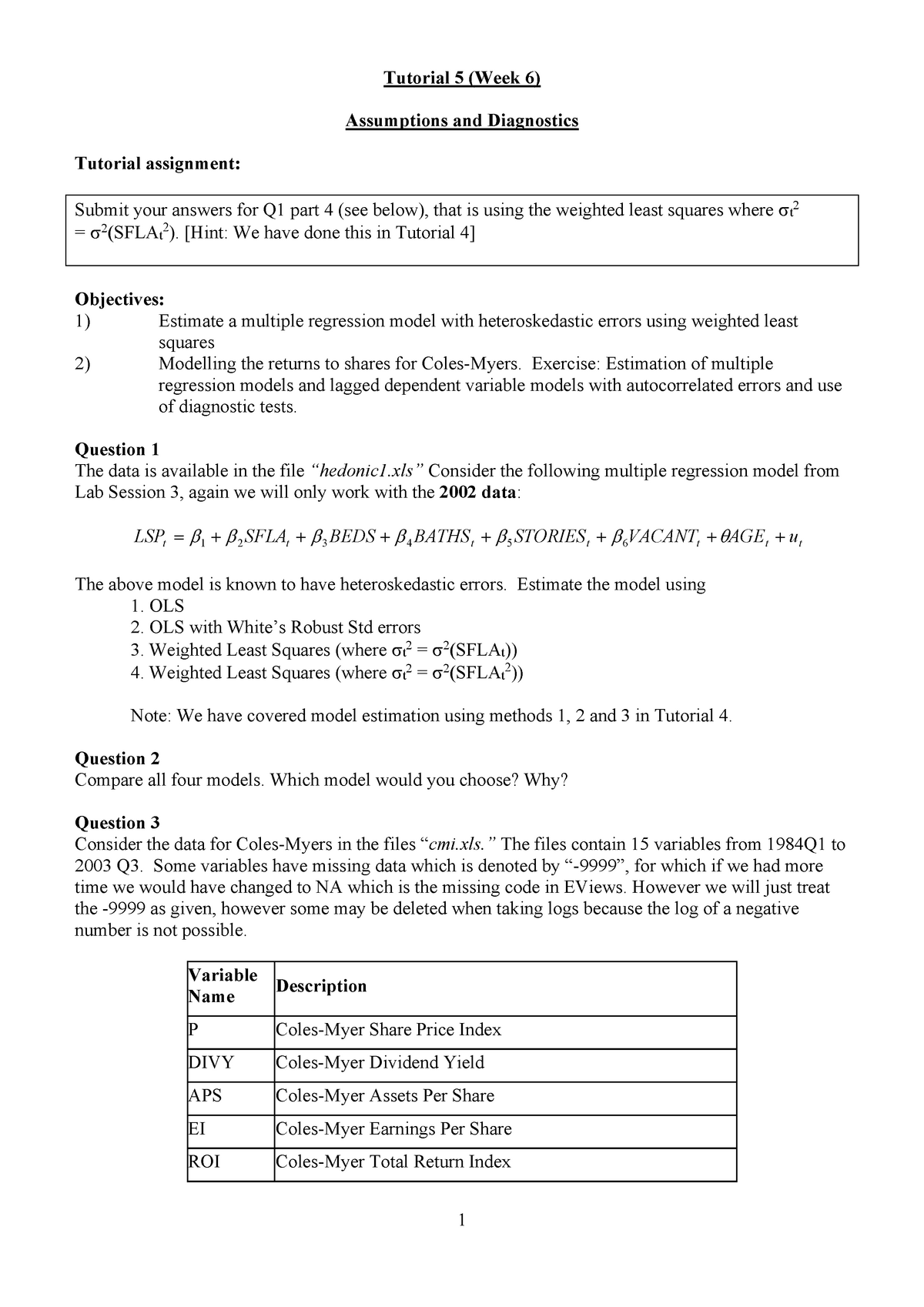 Tute5 - Tutorial 5 Tutorial Questions - Answers - ECON339 - UOW - Studocu