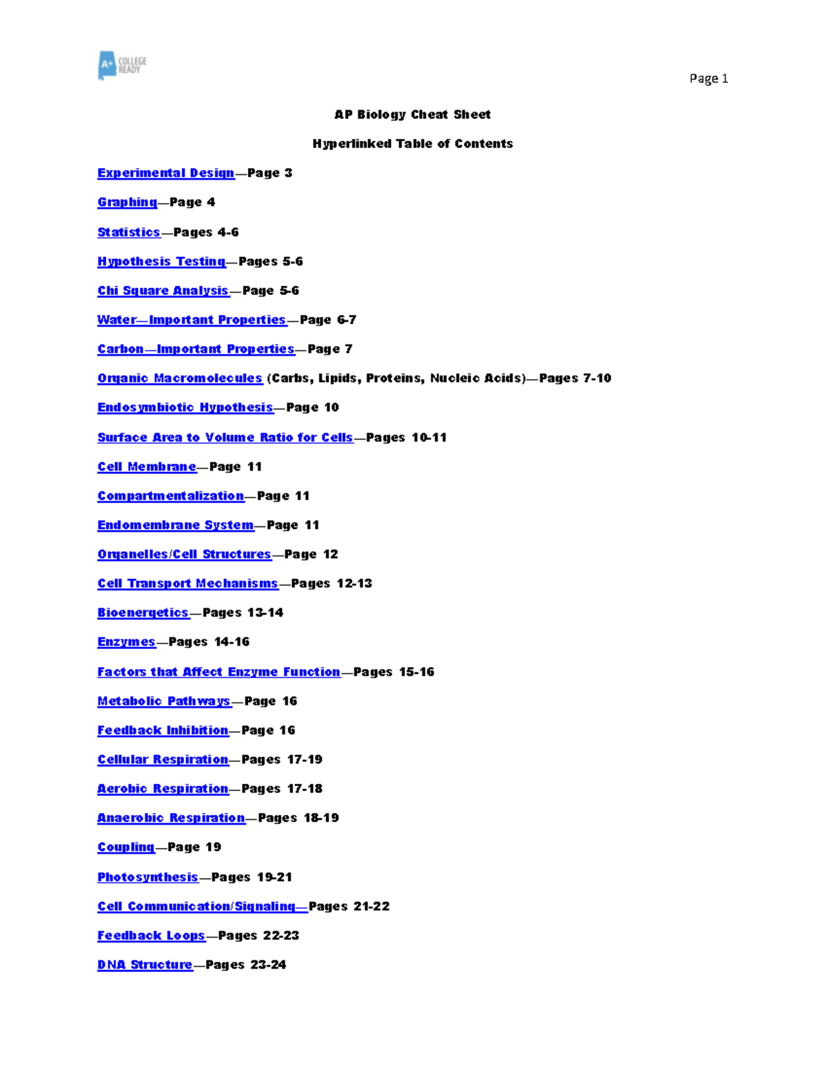 AP bio cheat sheet packet - AP Biology Cheat Sheet Experimental Design ...