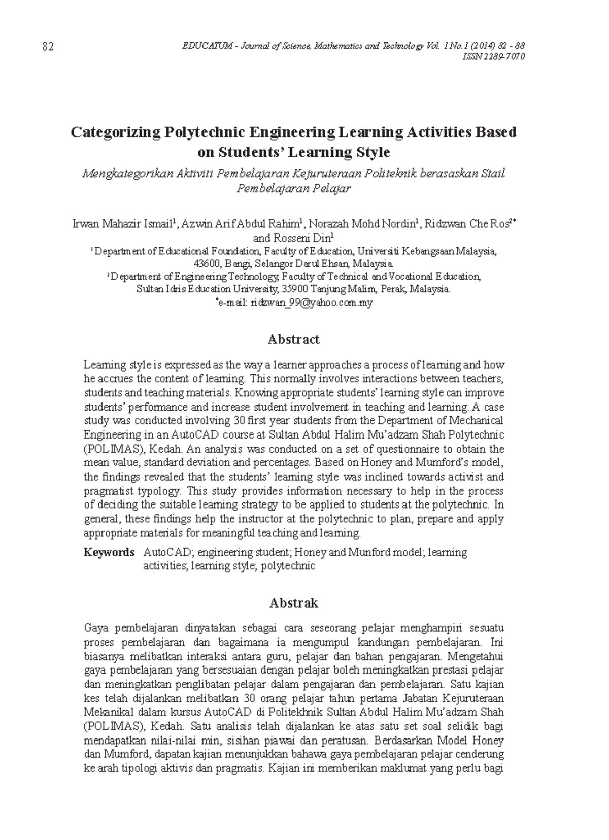 Categorizing Polytechnic Engineering Learning Activities Based on ...