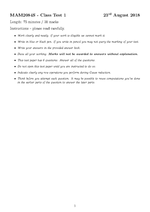 CT1 memo - class test memo 2023 - Student Number: MAM2083F/2085F Class ...
