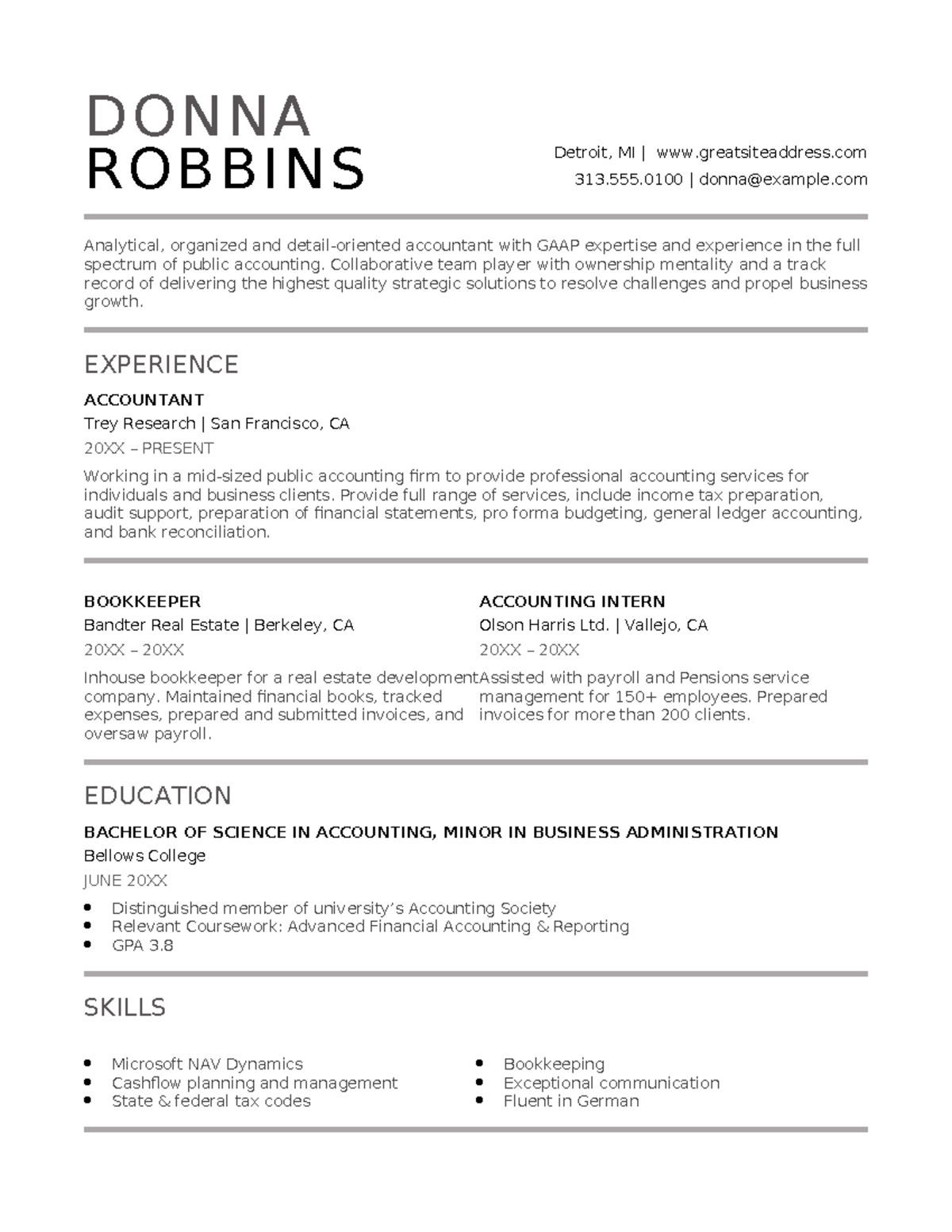 Classic Accounting Resume - Donna Robbins Detroit, Mi 