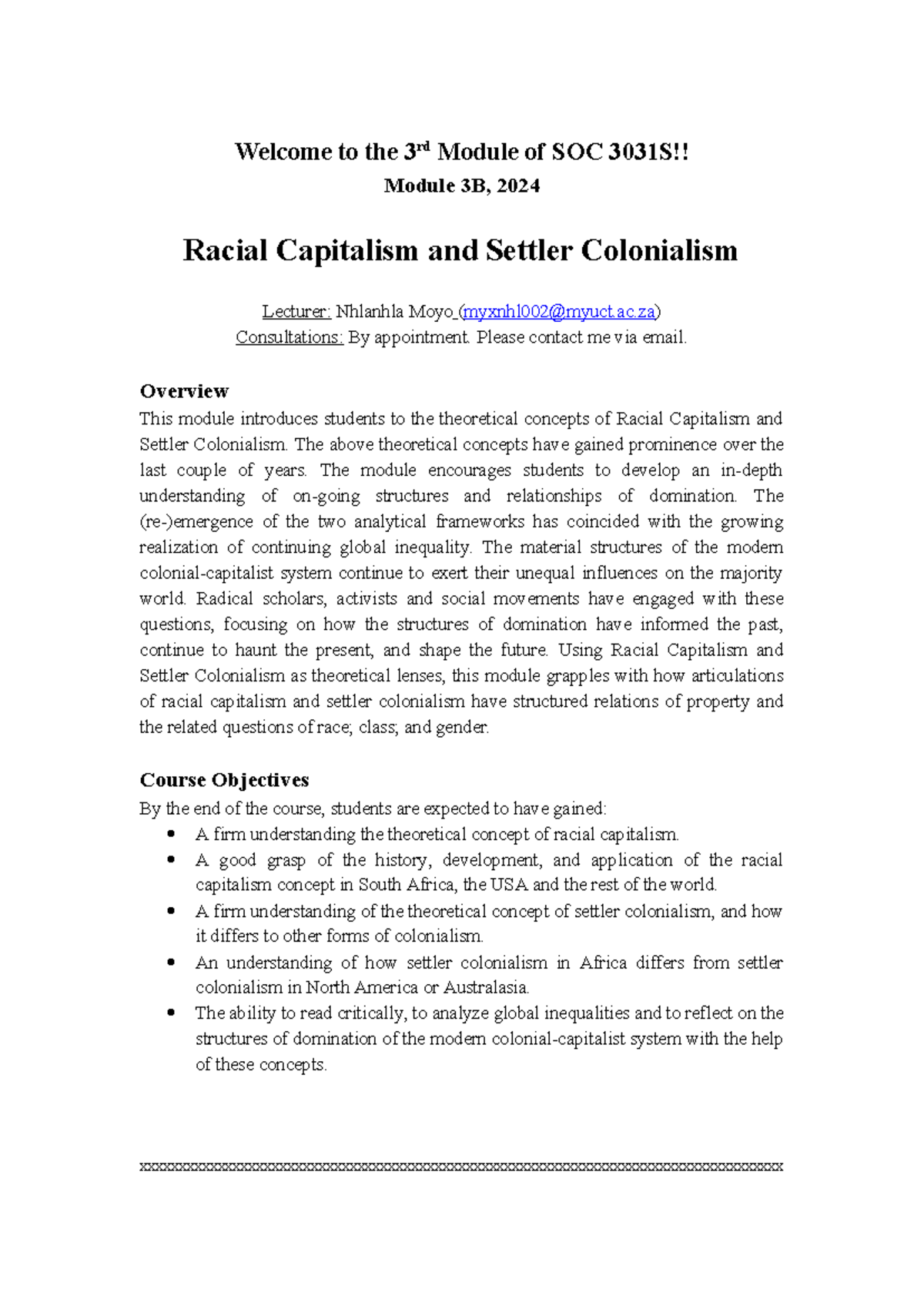 SOC3031S+ Module+3B+2024+Outline Course Outline - Welcome to the 3 rd ...