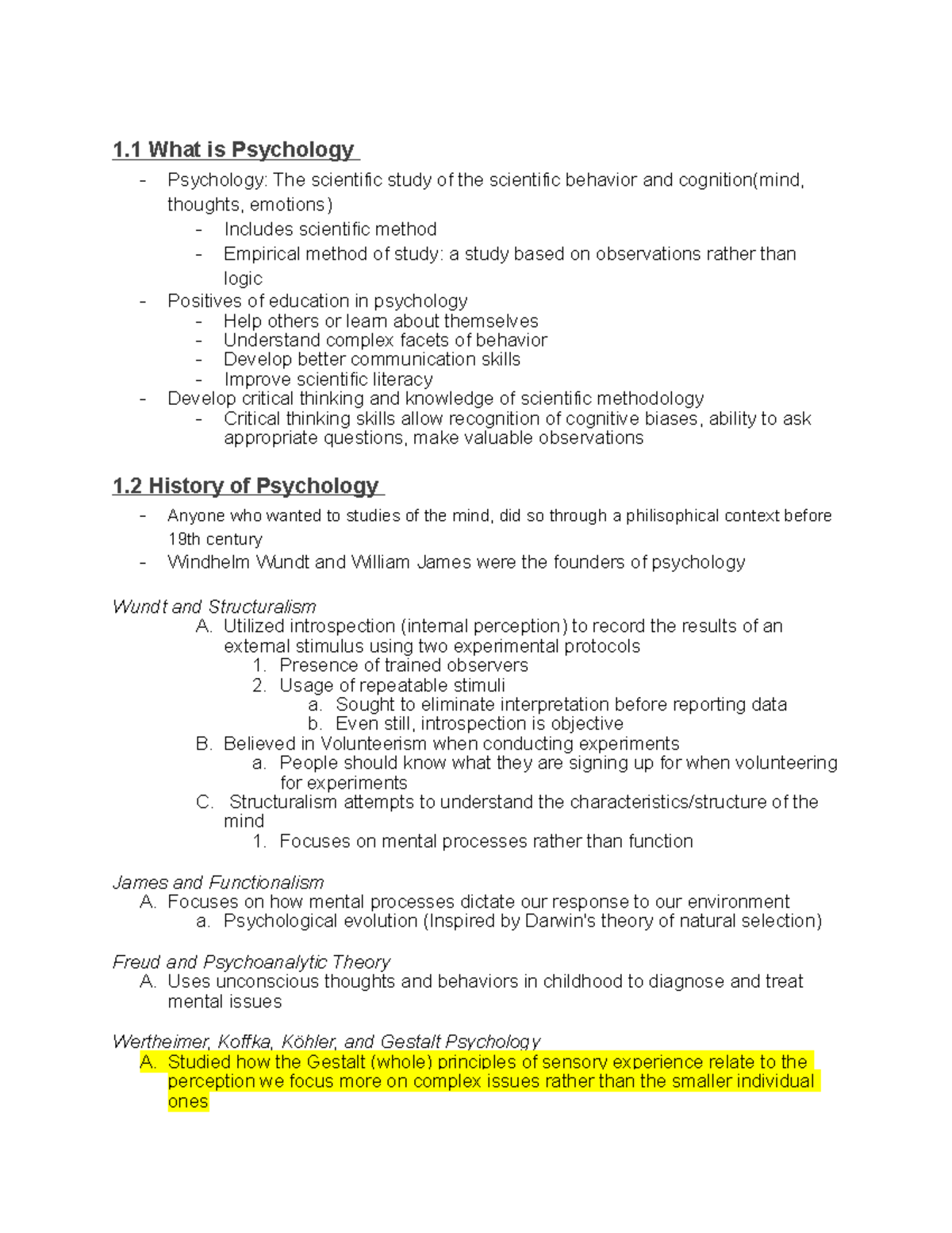 Chapter 1 notes - Such - 1 What is Psychology Psychology: The ...