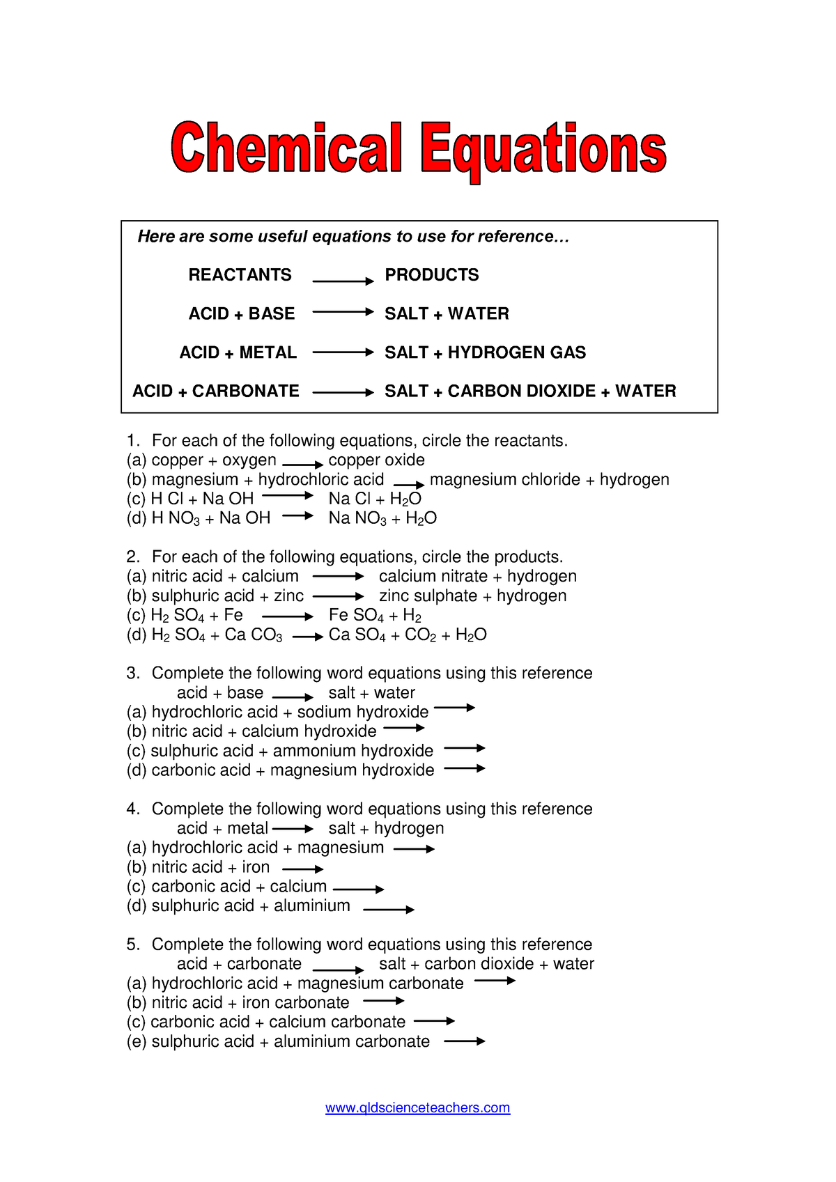 Miscellaneous-chemical-equations - qldscienceteachers For each of the ...