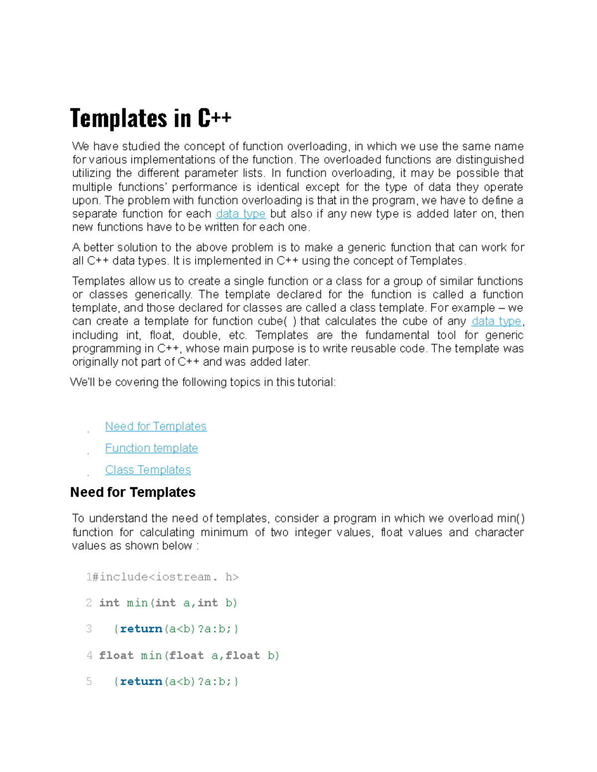 Templates in CPlus Plus Templates in C++ We have studied the concept