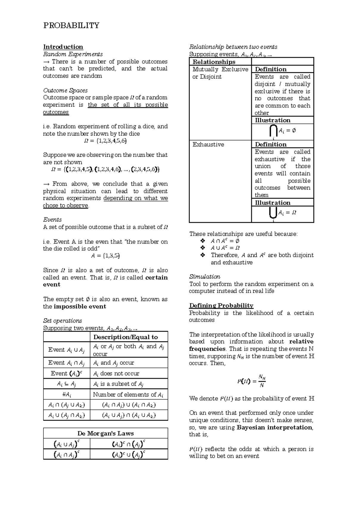 Probability-summary - Summary Probability - There is a number of ...