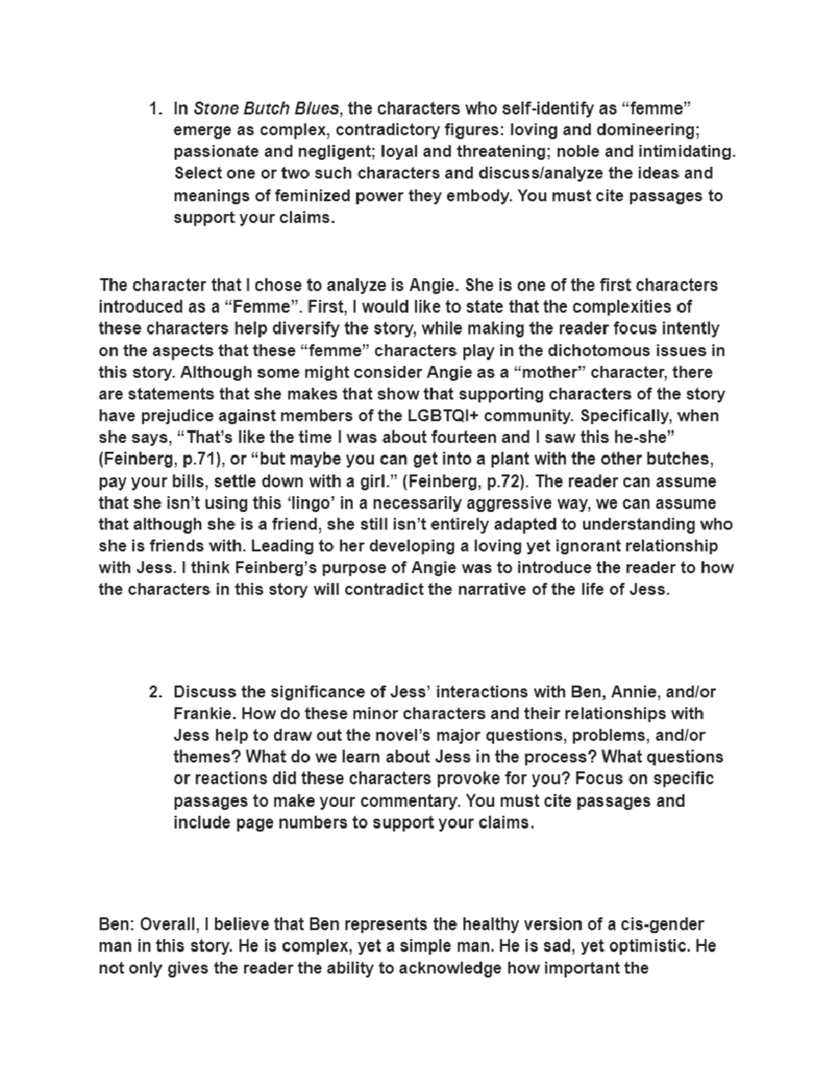 Discussion Stone Butch Blues (Chapters 12 - 26)(version 12) - Google ...