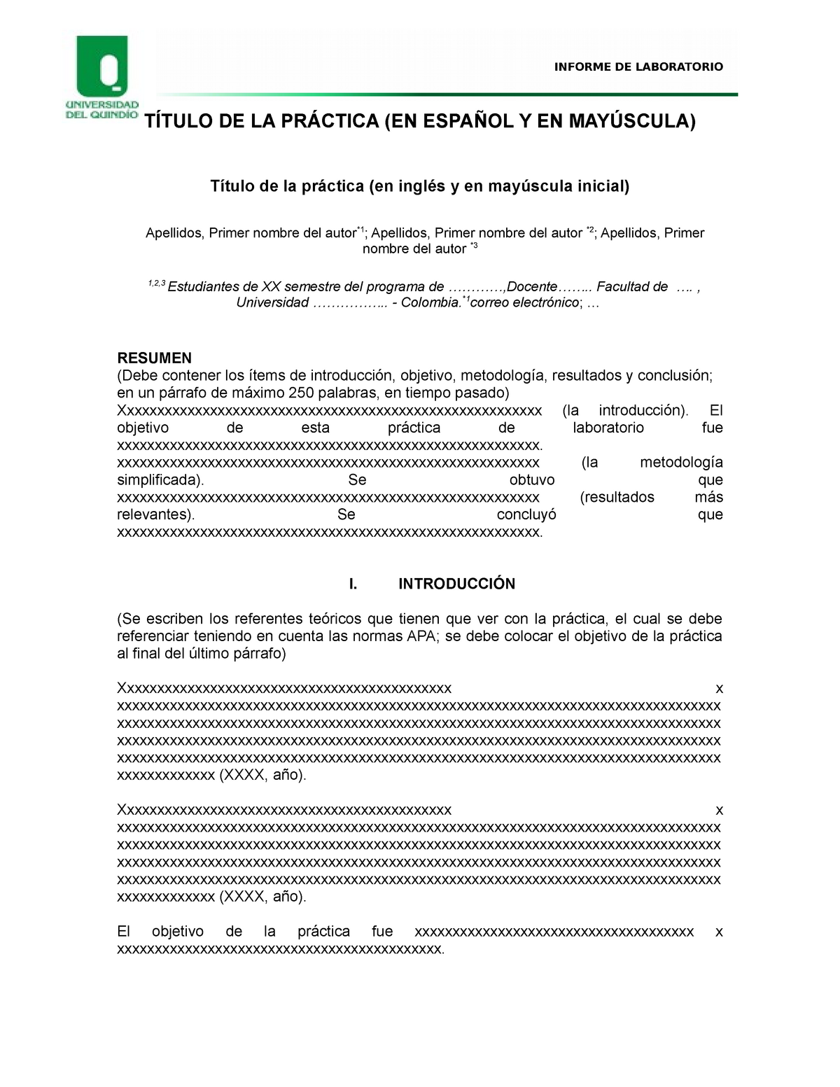 Plantilla O Formato Para Un Informes Laboratorio Informe De Laboratorio TÍtulo De La PrÁctica 5729