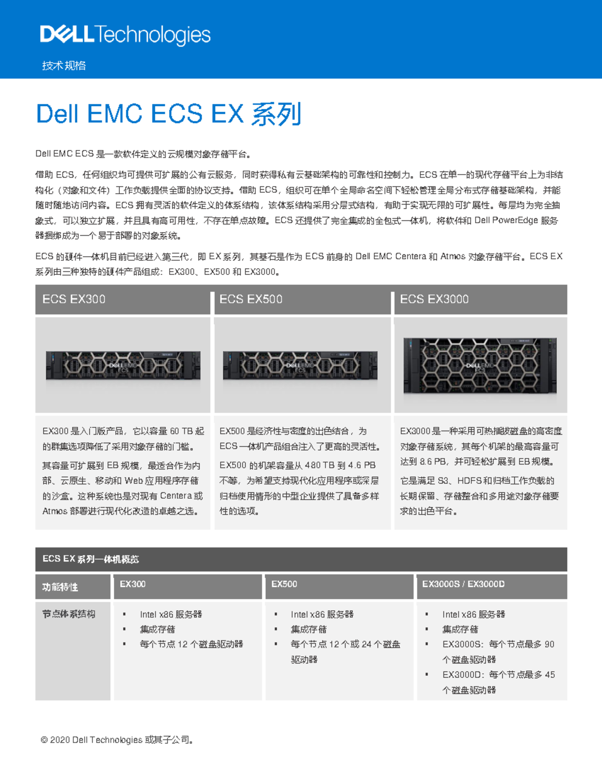 H13117 emc ecs appliance ss - © 2020 Dell Technologies 或其子公司。 技术规格 Dell ...