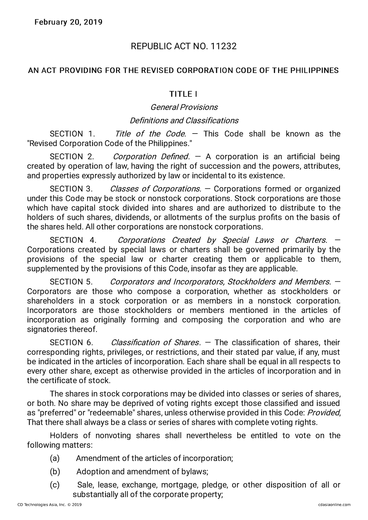 Revised Corporation Code Of The Philippines - February 20, 2019February ...