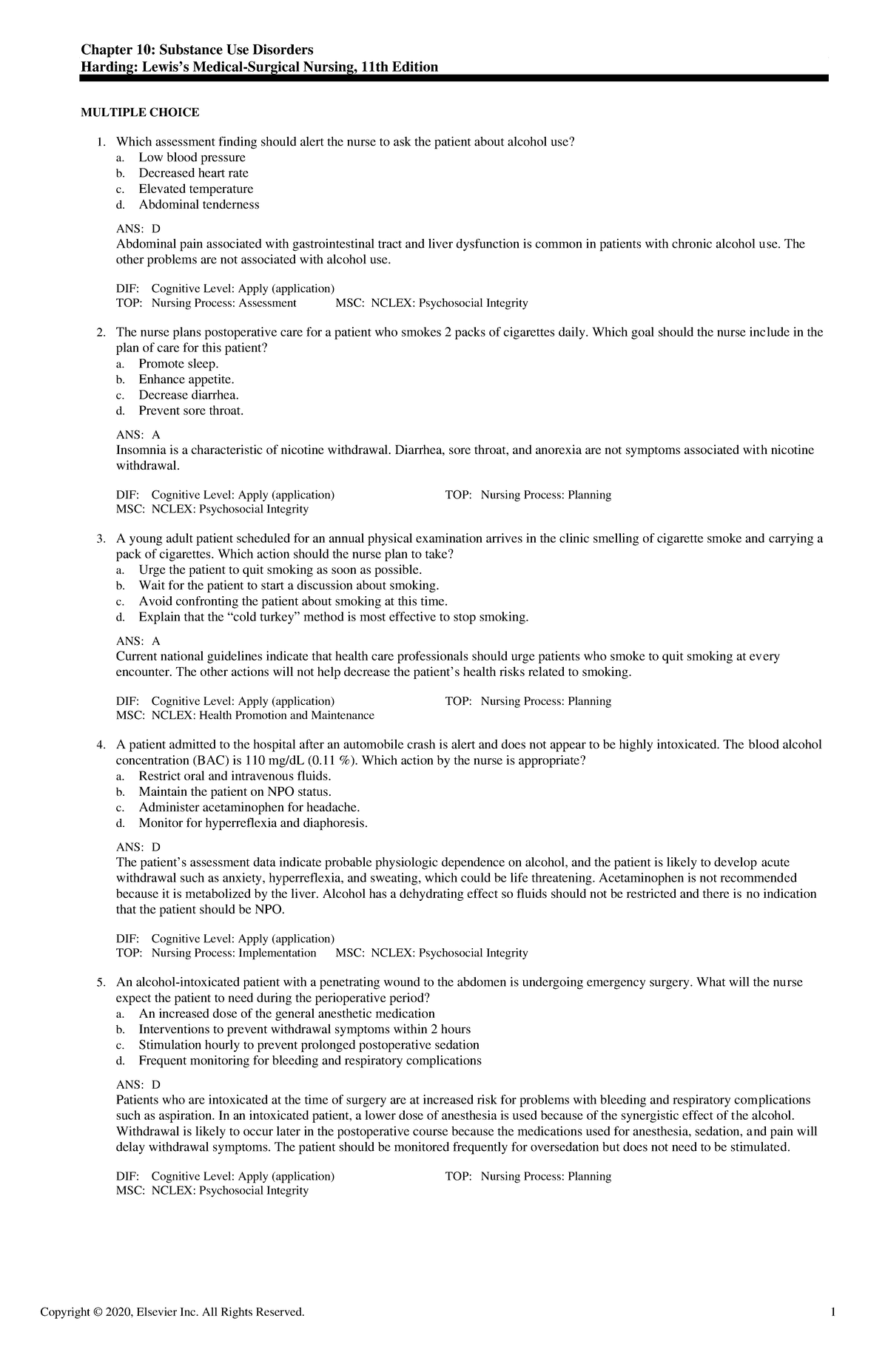Exam View - CH0010 Harding 11e TB - Chapter 10: Substance Use Disorders ...