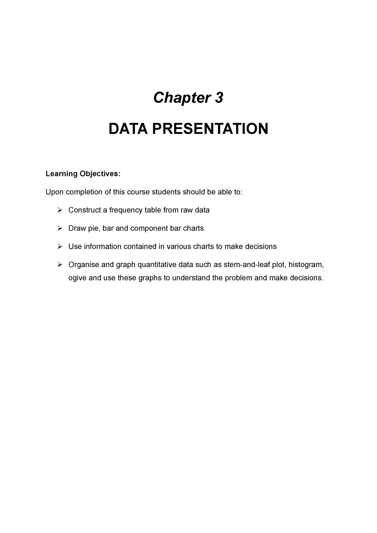 Chapter 3 Part 1 - Statistics Notes - Chapter 3 DATA PRESENTATION ...