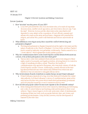 Chapter 18 - 1 HIST 102 6 February 2018 Chapter 18 Review Questions and ...