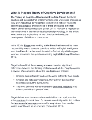 What is Piaget cog. What is Piaget s Theory of Cognitive