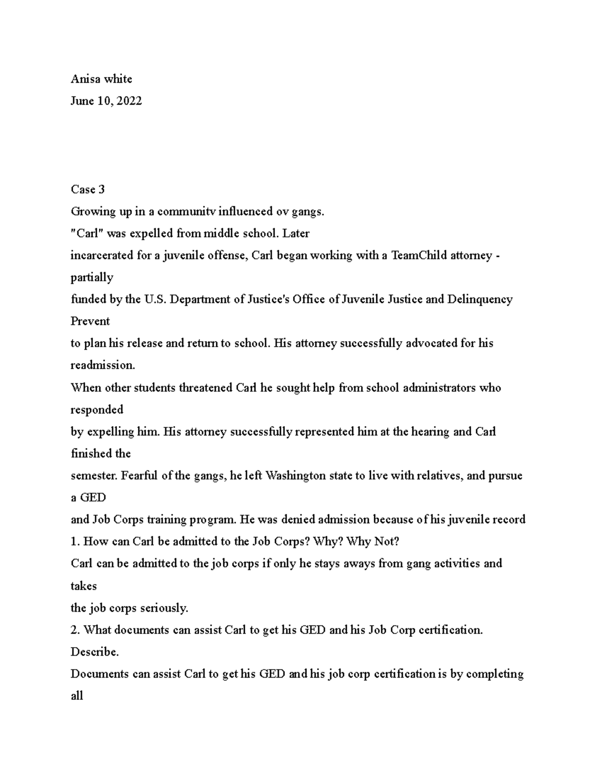 Corrective Justice essay notes - Anisa white June 10, 2022 Case 3 ...