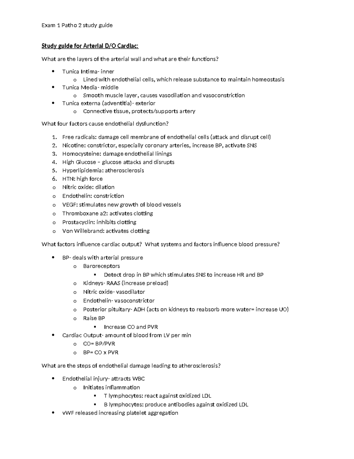 Patho+2+cardiac+F&E study guide Sp 24 SLR - Study guide for Arterial D ...