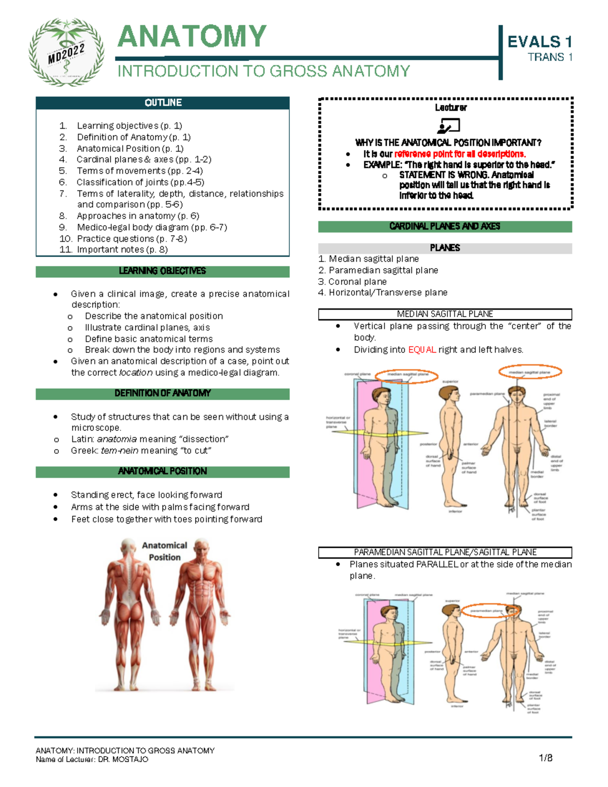 Introduction TO Gross Anatomy - ANATOMY: INTRODUCTION TO GROSS ANATOMY ...