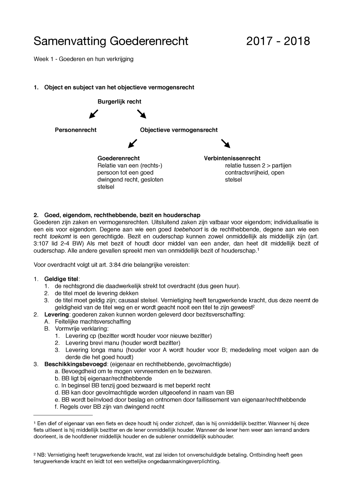 Samenvatting Goederenrecht 2017 - Object En Subject Van Het Objectieve ...