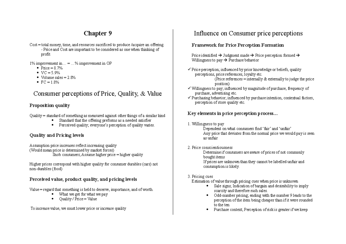 Chapter 9: Price decisions - Chapter 9 Cost total money, time, and ...