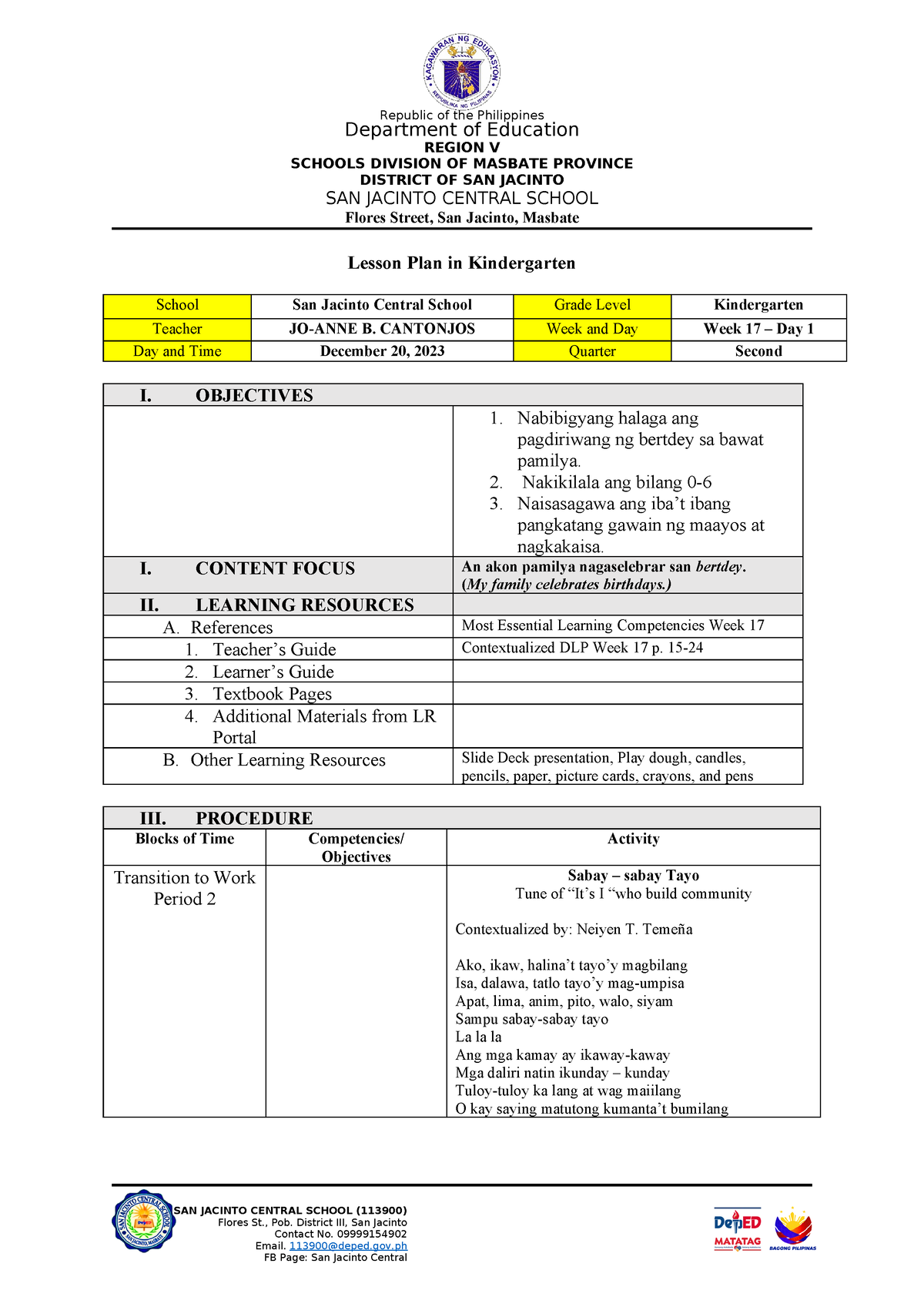 Lesson-Plan-in-Kindergarten Demo-Teaching-1 - SAN JACINTO CENTRAL ...