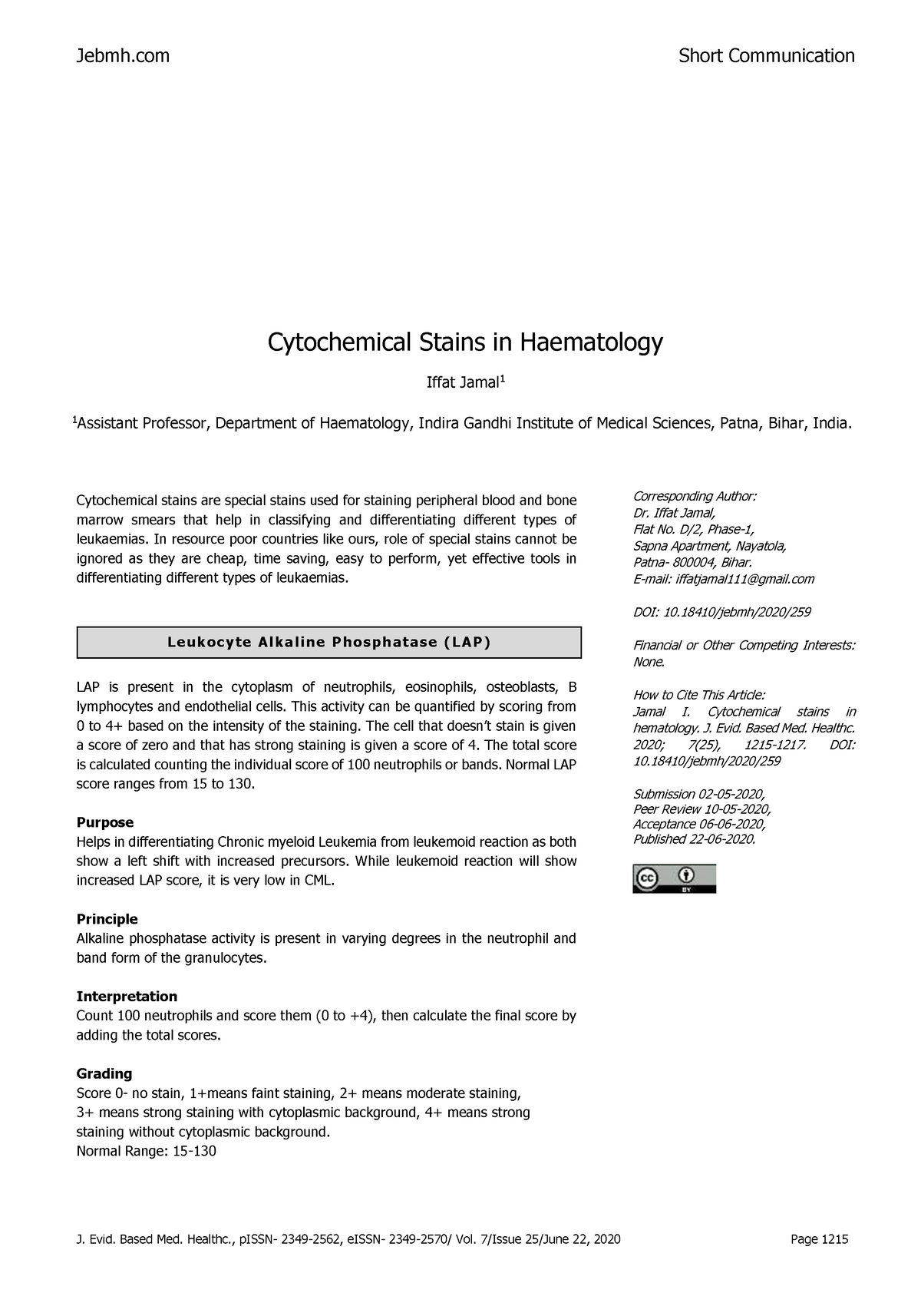 Cytochemical stains in haematology - Jebmh Short Communication J. Evid ...