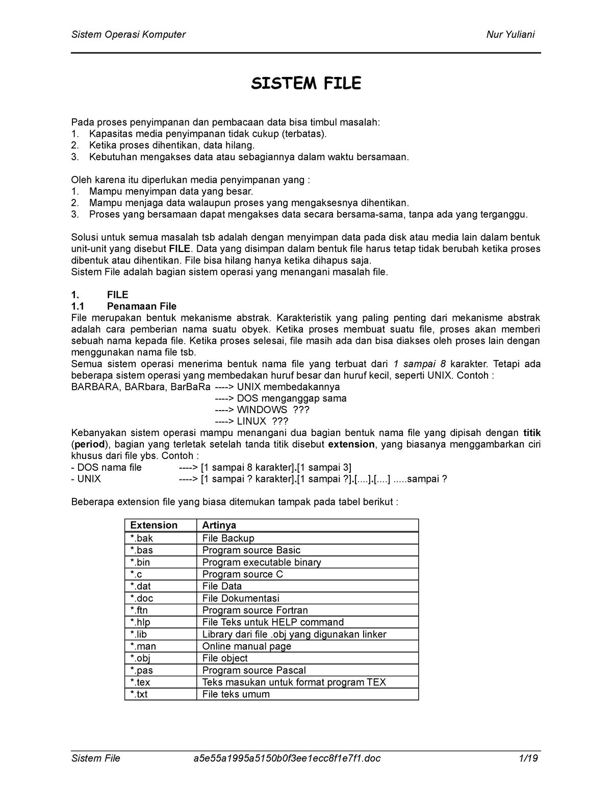 BAB5a - Lecture Notes - SISTEM FILE Pada Proses Penyimpanan Dan ...