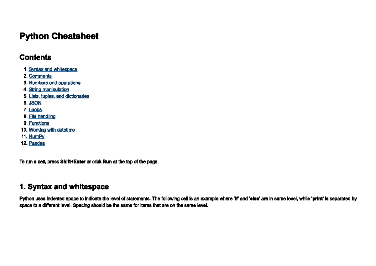 Pythoncheatsheet - Python Cheatsheet - Software Engineering - Studocu