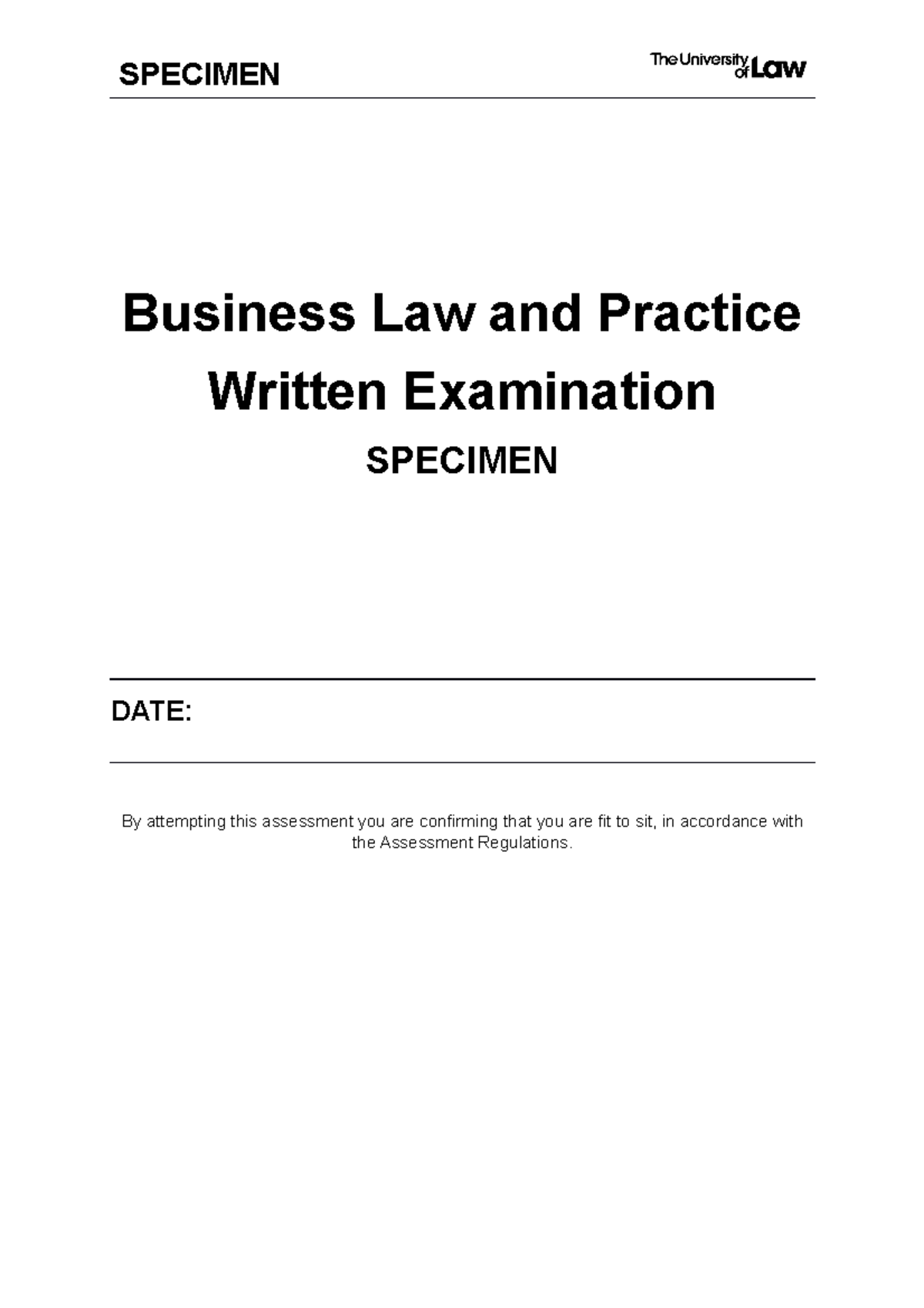 2021 blp ce01 specimen assessment written SPECIMEN Business Law and