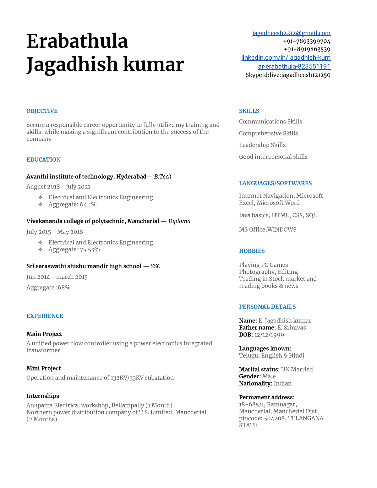 Copy of Resume JK - cnxvxvd - Erabathula Jagadhish kumar jagadheesh2212 ...