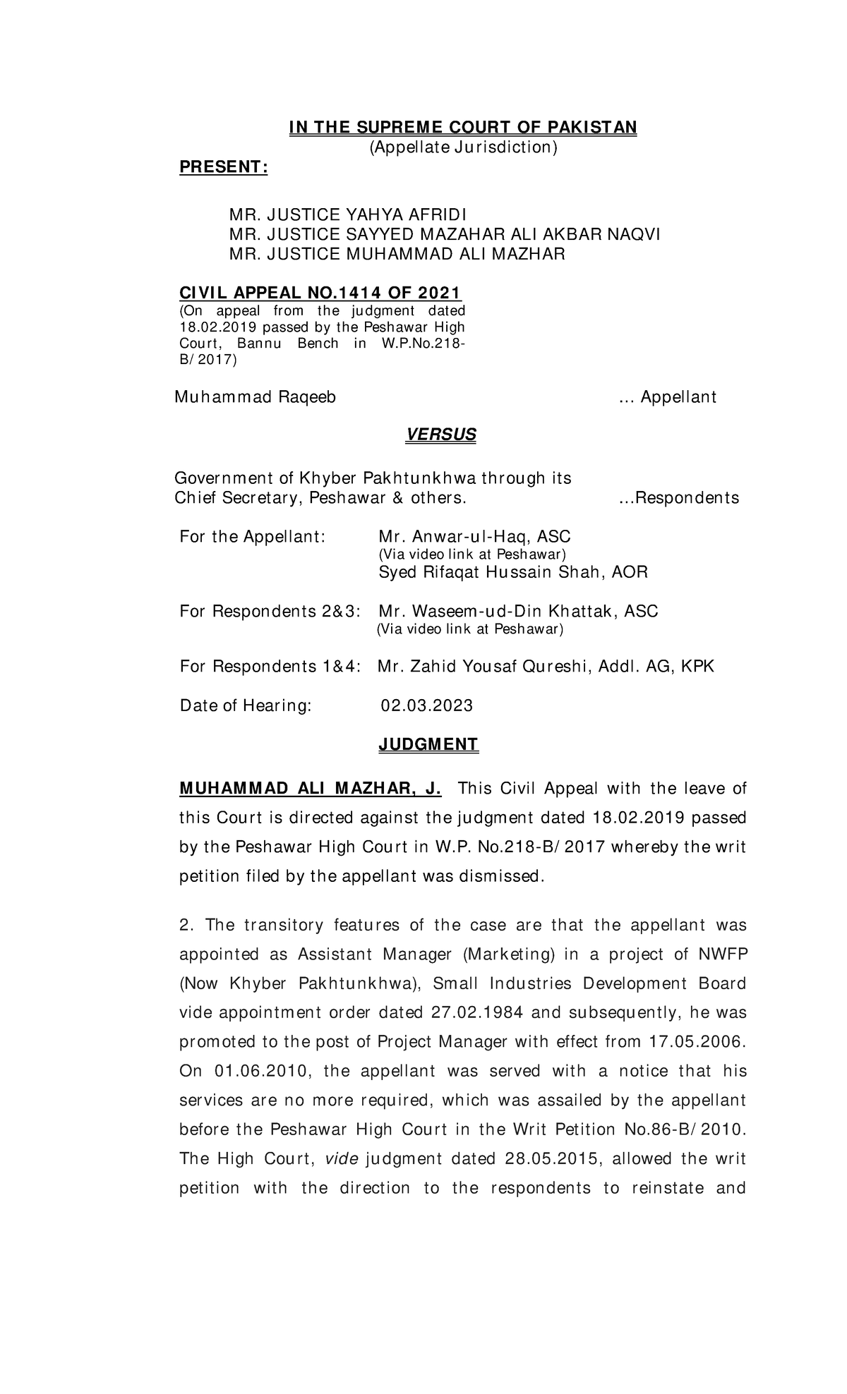 C - Raqeeb Vs KPK - IN THE SUPREME COURT OF PAKISTAN (Appellate ...