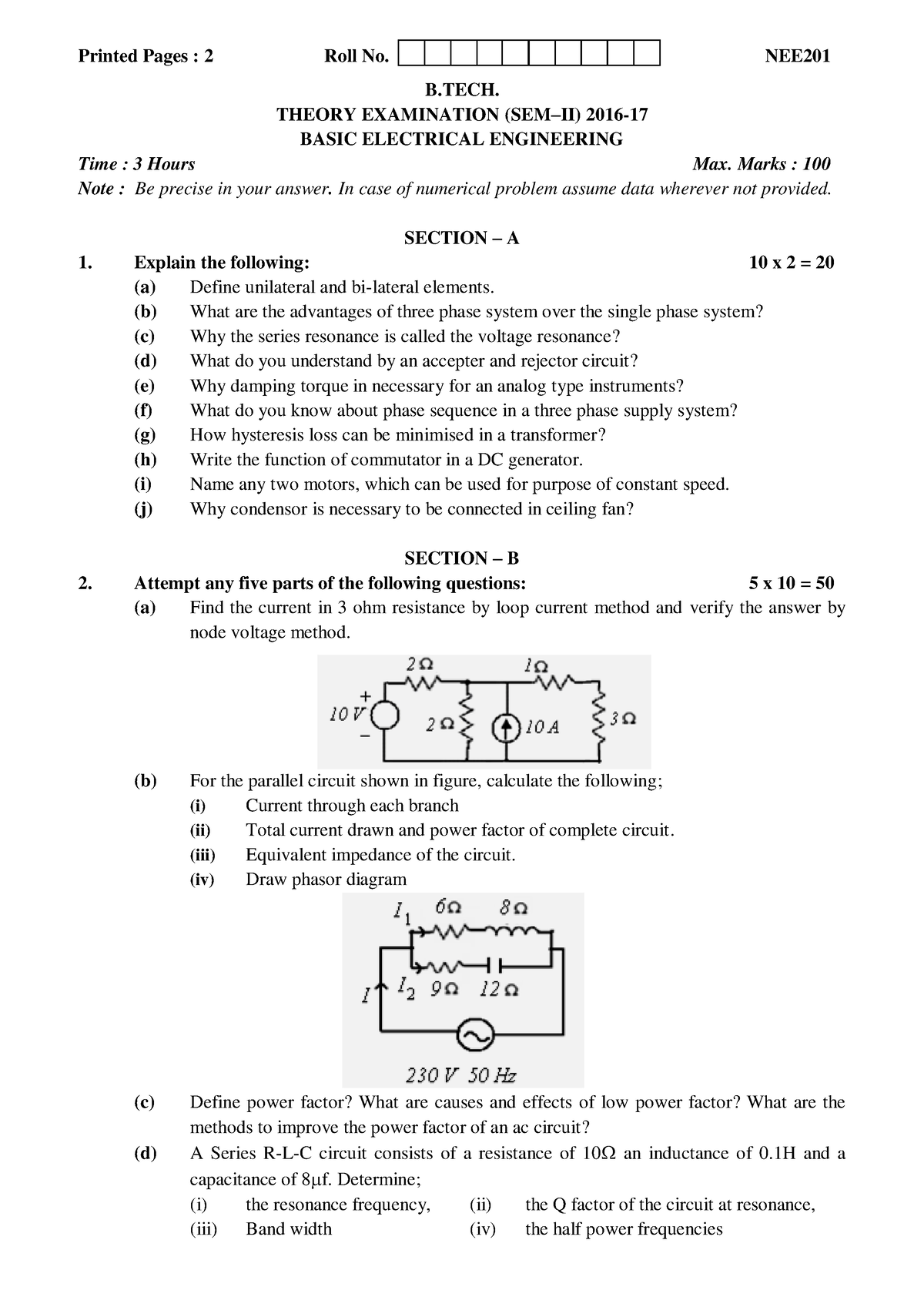 Basic- Electrical- Engineeringeee 201 4 - Printed Pages : 2 Roll No ...